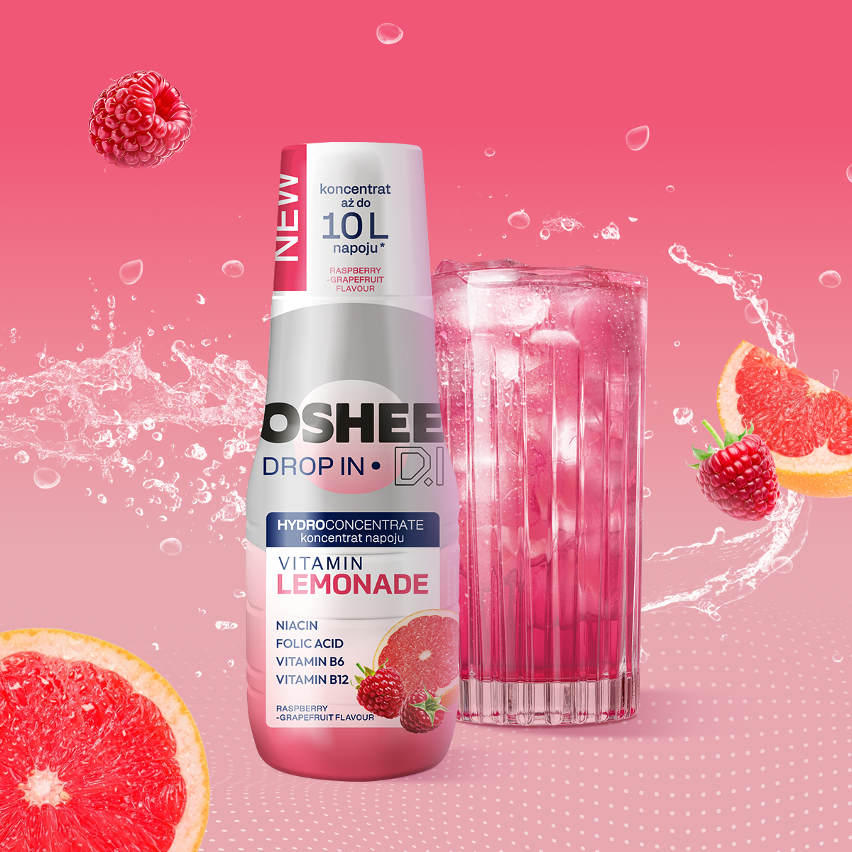 Hydrokoncentrat OSHEE DROP IN - malina– grejpfrut - vitamin lemonade - 500 ml