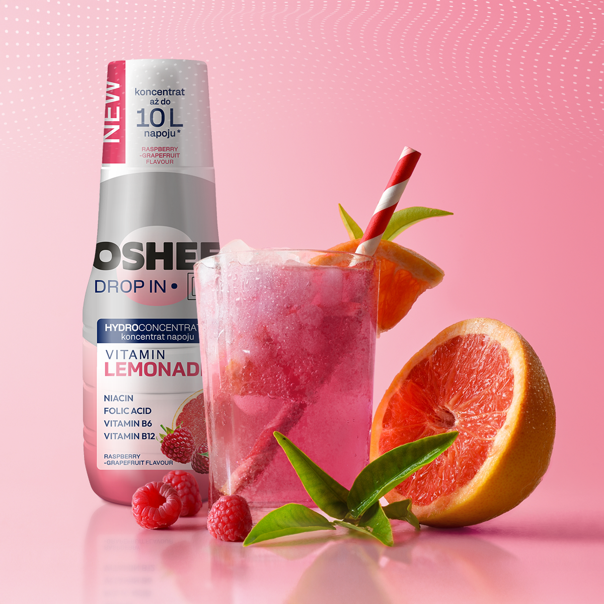 Hydrokoncentrat OSHEE DROP IN - malina– grejpfrut - vitamin lemonade - 500 ml