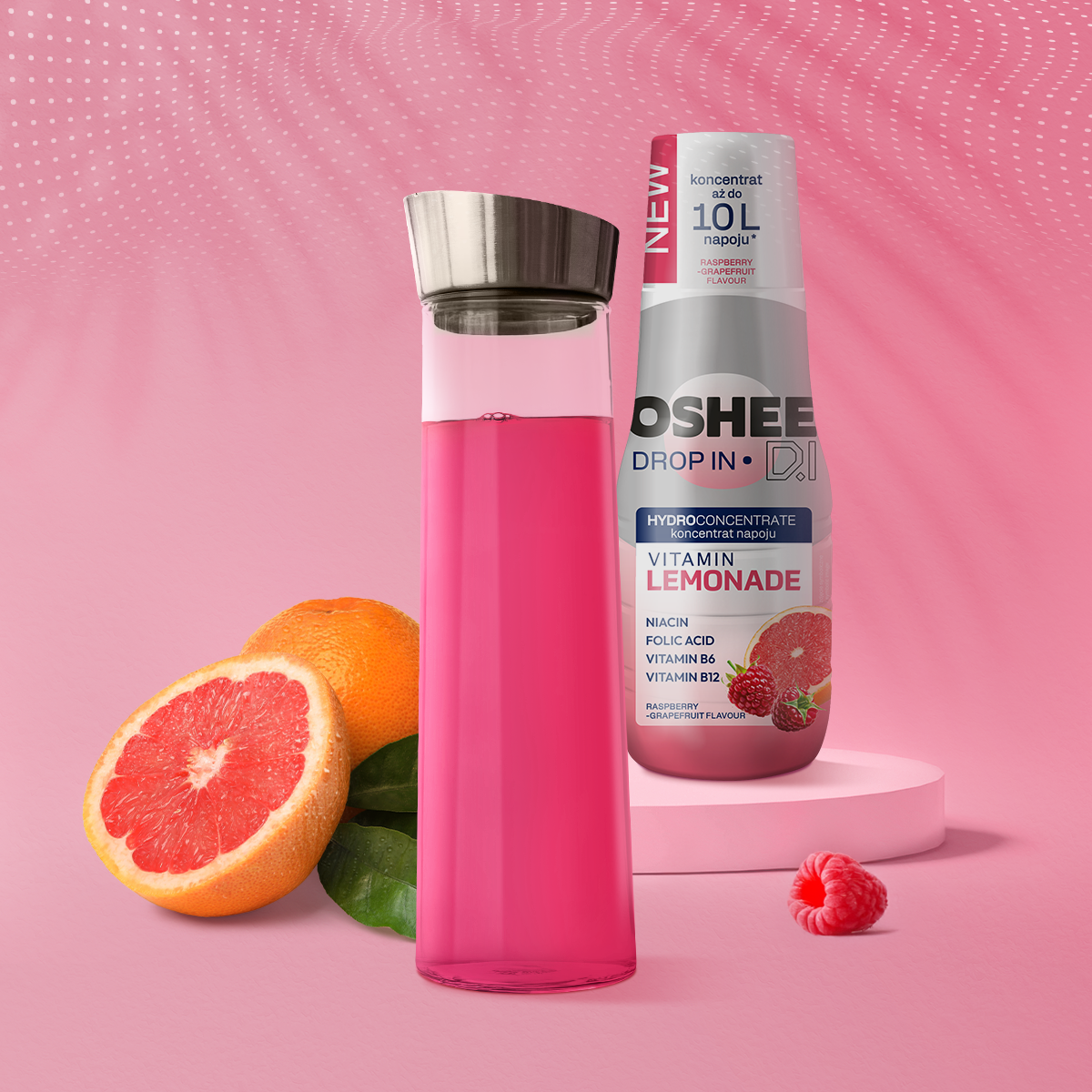 Hydrokoncentrat OSHEE DROP IN - malina– grejpfrut - vitamin lemonade - 500 ml