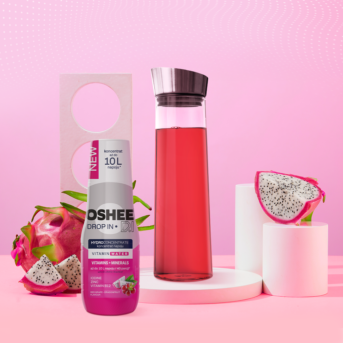 OSHEE DROP IN Hydroconcentrate - Red Grape & Dragon Fruit - Vitamins and Minerals - 500 ml