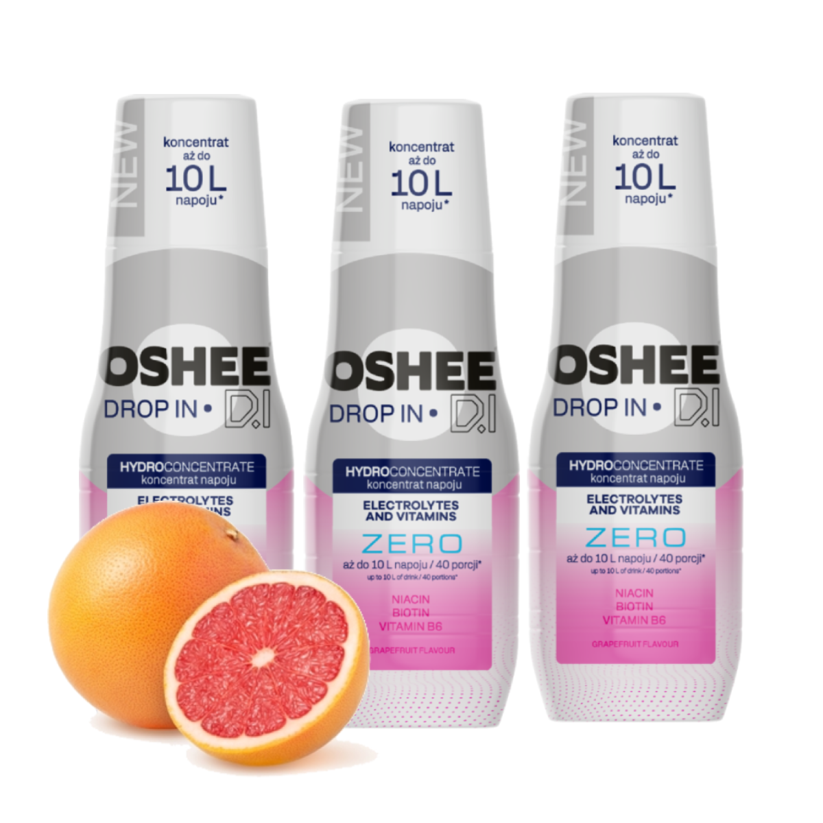 3 x Hydrokoncentrat OSHEE DROP IN ZERO - Grejpfrut - Elektrolity i witaminy - 500 ml