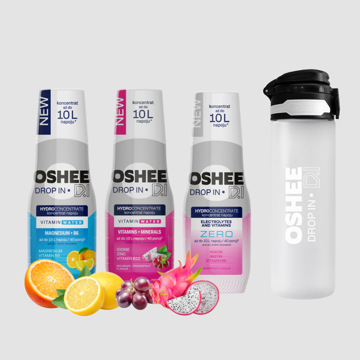 Hydration Starter Pack - MIX 3 + Półprzeźroczysta butelka 650 ml z wytrzymałego tritanu