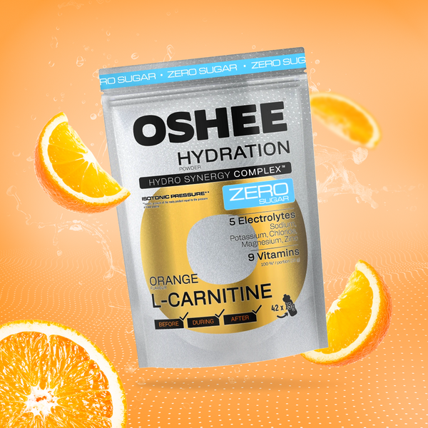 oshee l carnitine ISO Hydration izotonik w proszku Orange L-karnityna 1050 g, 5905868422733 Cena Opinie and free from gluten Oshee Orange Isotonic Drink 750
