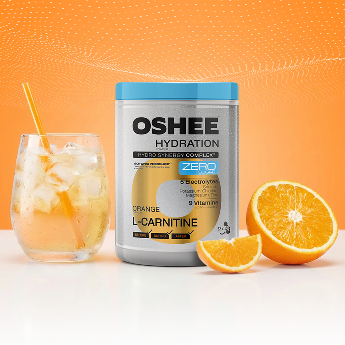 oshee l carnitine OSHEE ISO Hydration Isotonic powder Orange L-carnitine 550 g OSHEE DROP IN 5 to enhance your bodys ability to use stored fat for fuel Oshee ISO Hydration izotonik w