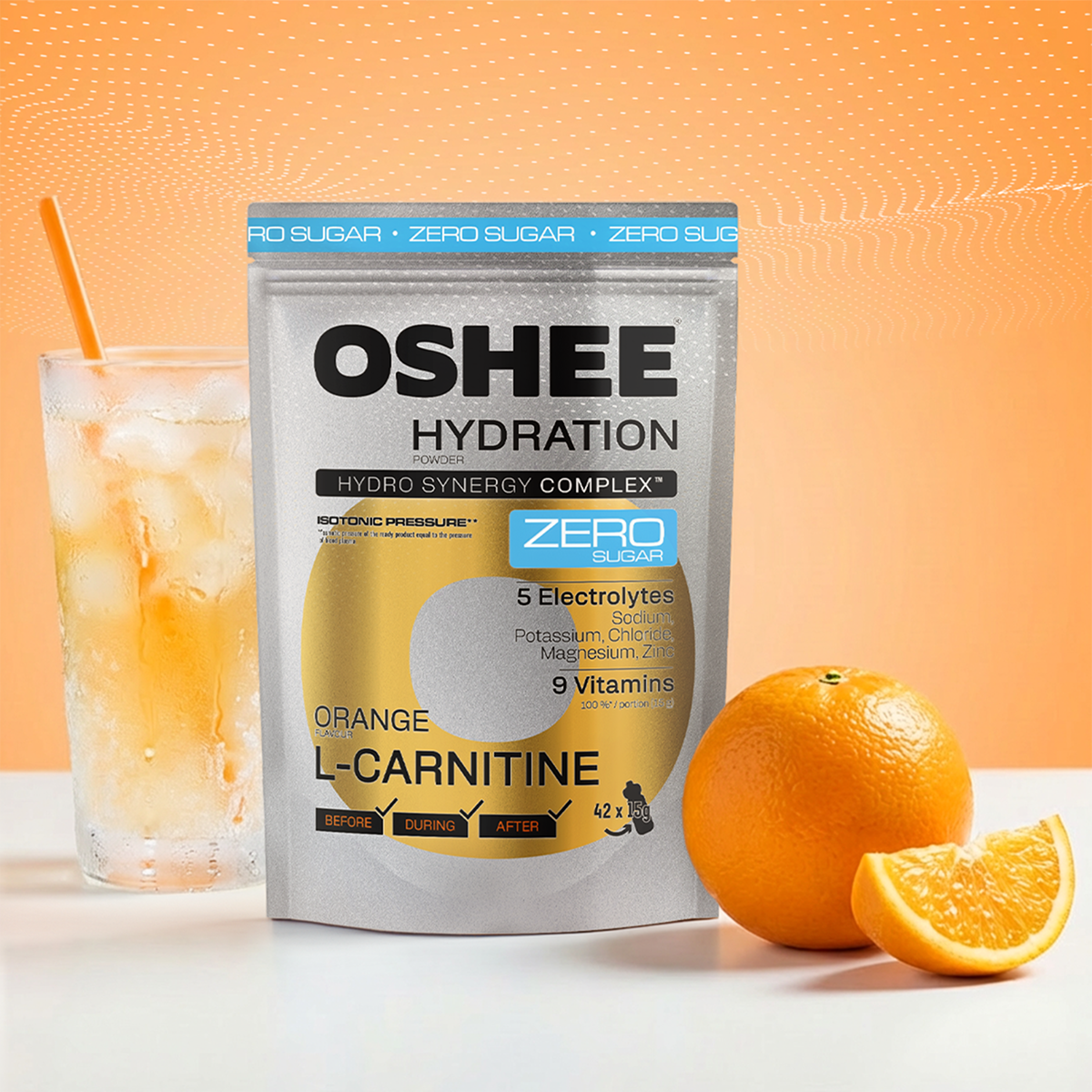 OSHEE Hydration Zero Sugar proszek Orange L-karnityna 630 g