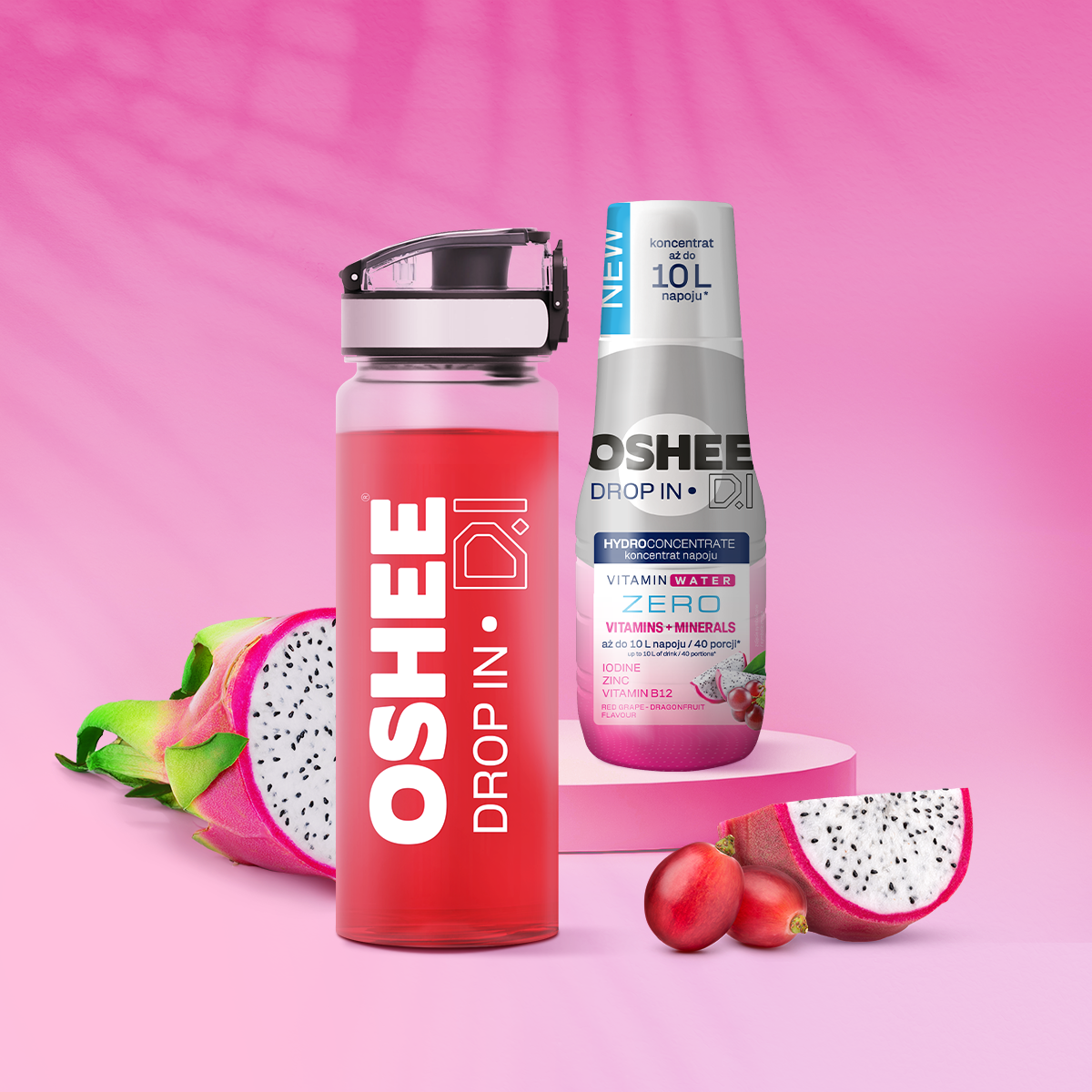 OSHEE DROP IN ZERO Vitamins & Minerals Hydroconcentrate – Red Grape & Dragonfruit – 500 ml 