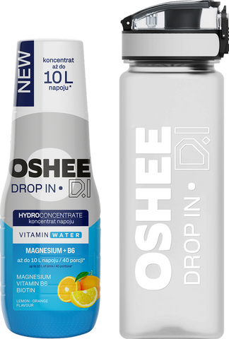 Hydrokoncentrat OSHEE DROP IN Cytryna-Pomarańcza - Witaminy i magnez - 500 ml + Bidon plastikowy 750 ml tritan