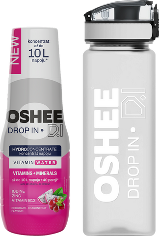 Hydrokoncentrat OSHEE DROP IN - Czerwone winogrono– smoczy owoc - Witaminy i minerały - 500 ml + Bidon plastikowy 750 ml tritan