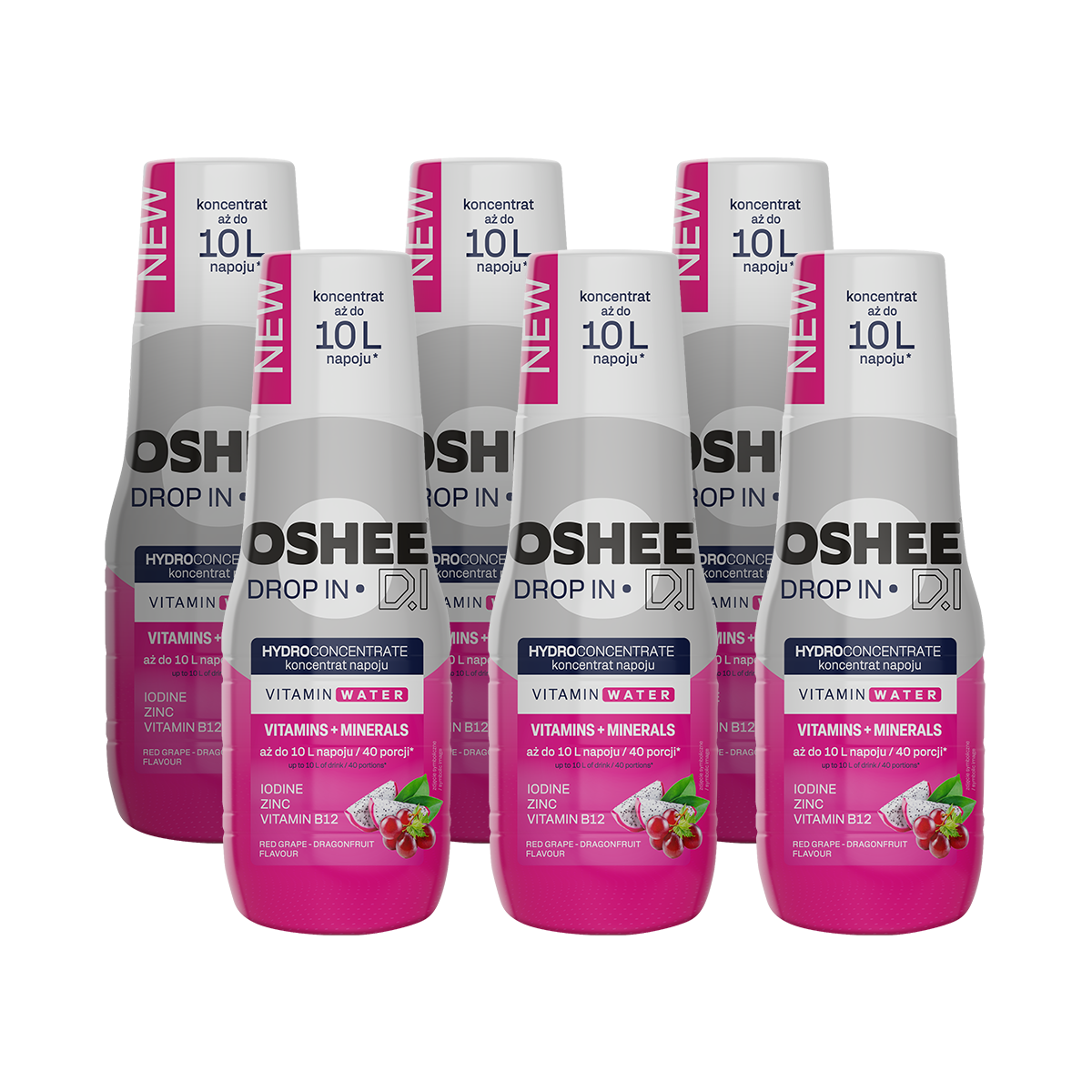 6 x Hydrokoncentrat OSHEE DROP IN - Czerwone winogrono– smoczy owoc - Witaminy i minerały - 500 ml