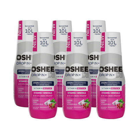 6 x Hydrokoncentrat OSHEE DROP IN - Czerwone winogrono– smoczy owoc - Witaminy i minerały - 500 ml
