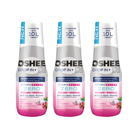 3 x Hydrokoncentrat OSHEE DROP IN ZERO - Czerwone winogrono– smoczy owoc - Witaminy i minerały - 500 ml