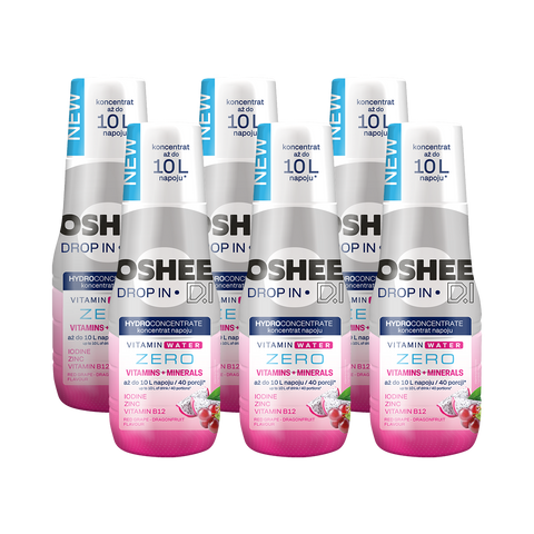 6 x Hydrokoncentrat OSHEE DROP IN zero - Czerwone winogrono– smoczy owoc - Witaminy i minerały - 500 ml