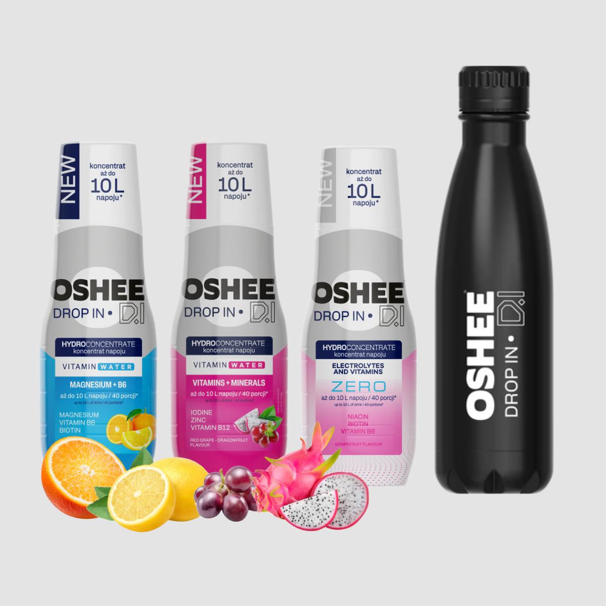 Hydration Starter Pack  - MIX 3 + Butelka termiczna ze stali nierdzewnej czarna 500 ml